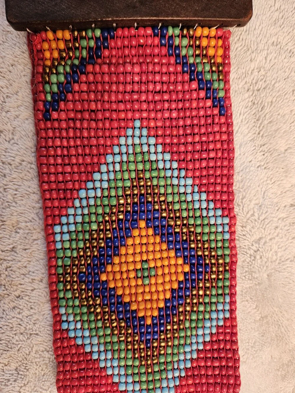 Beaded Handmade Stretch Wide Belt Geometric Wooden Buckle